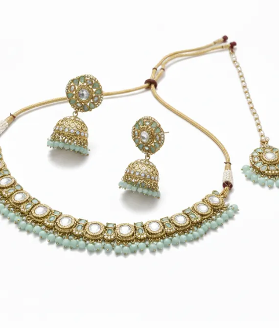 Mint blue light necklace set